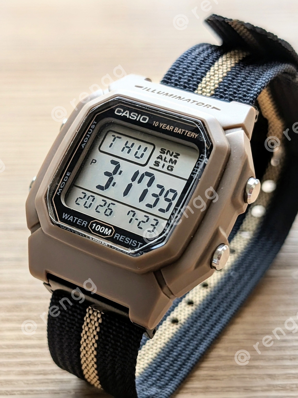 Casio Illuminator Digital Watch in Taupe with Black/Tan Strap